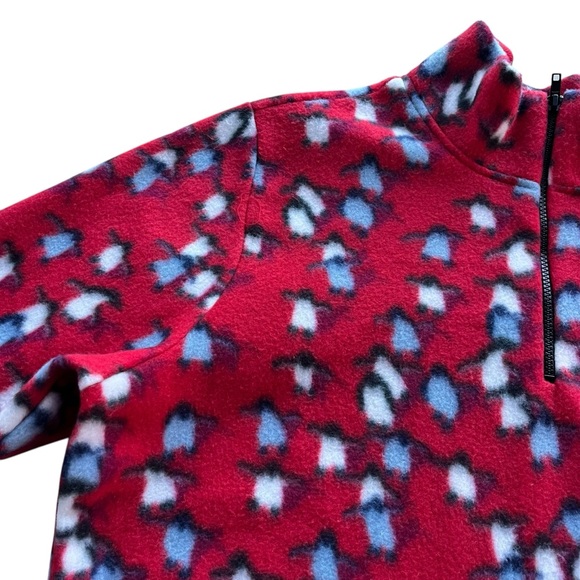 Mind Games Womens Sz 1X Red Blue Penguin Print 1/4 Zip Plush Fleece Pullover USA - Picture 6 of 16